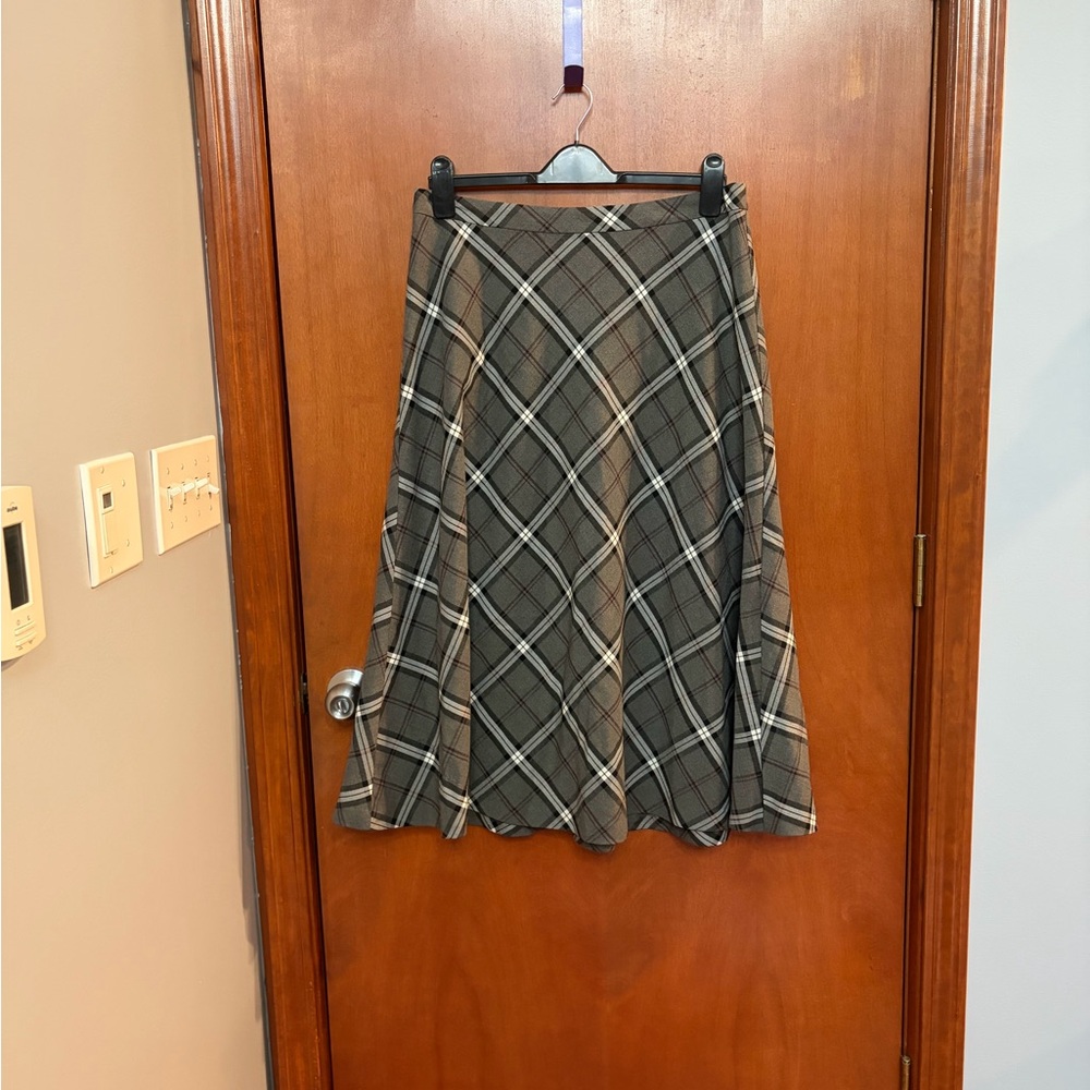 Vince Camuto Checkered A-Line Skirt - Brown and Gray